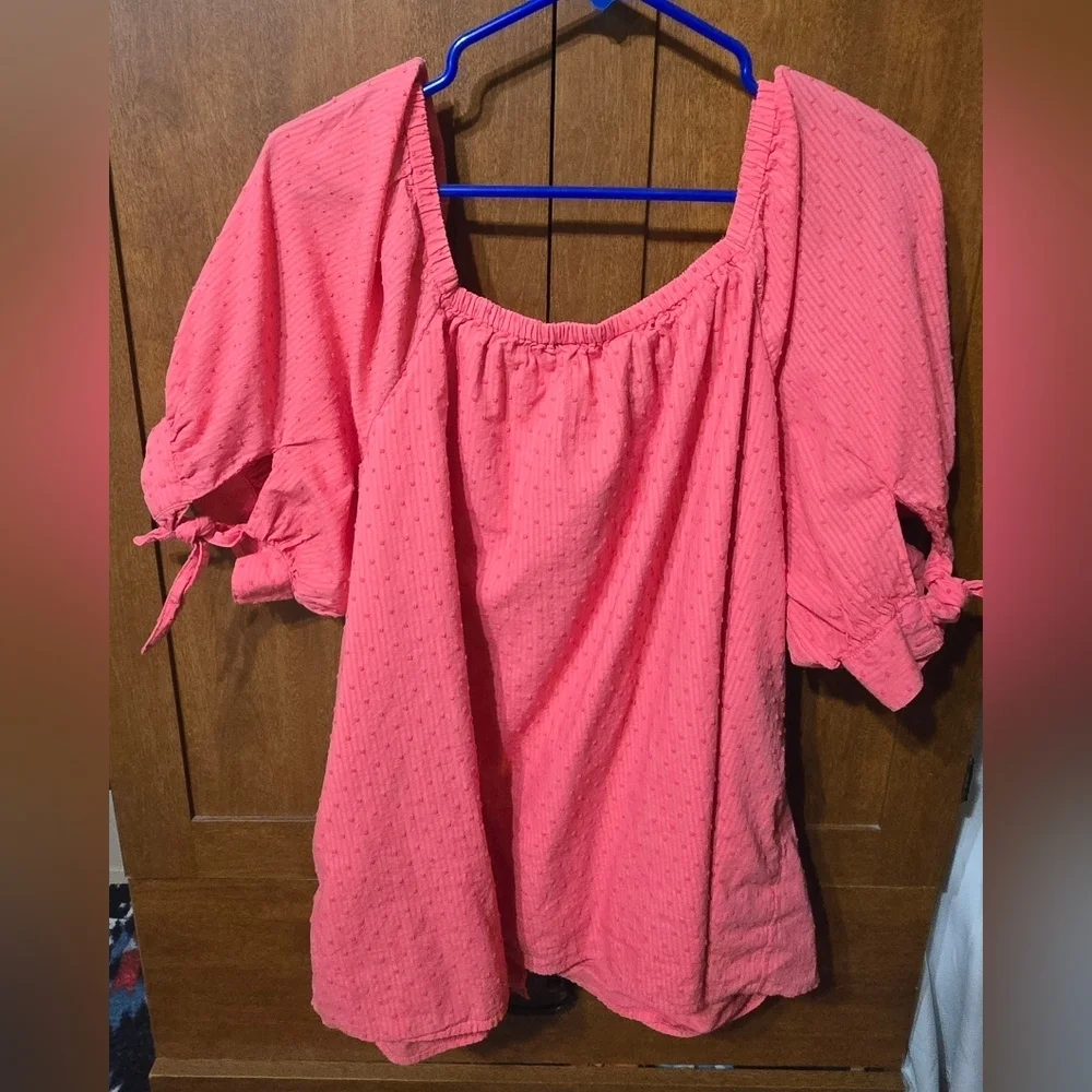 LC Lauren Conrad Deep Coral Textured Blouse - Picture 2 of 6
